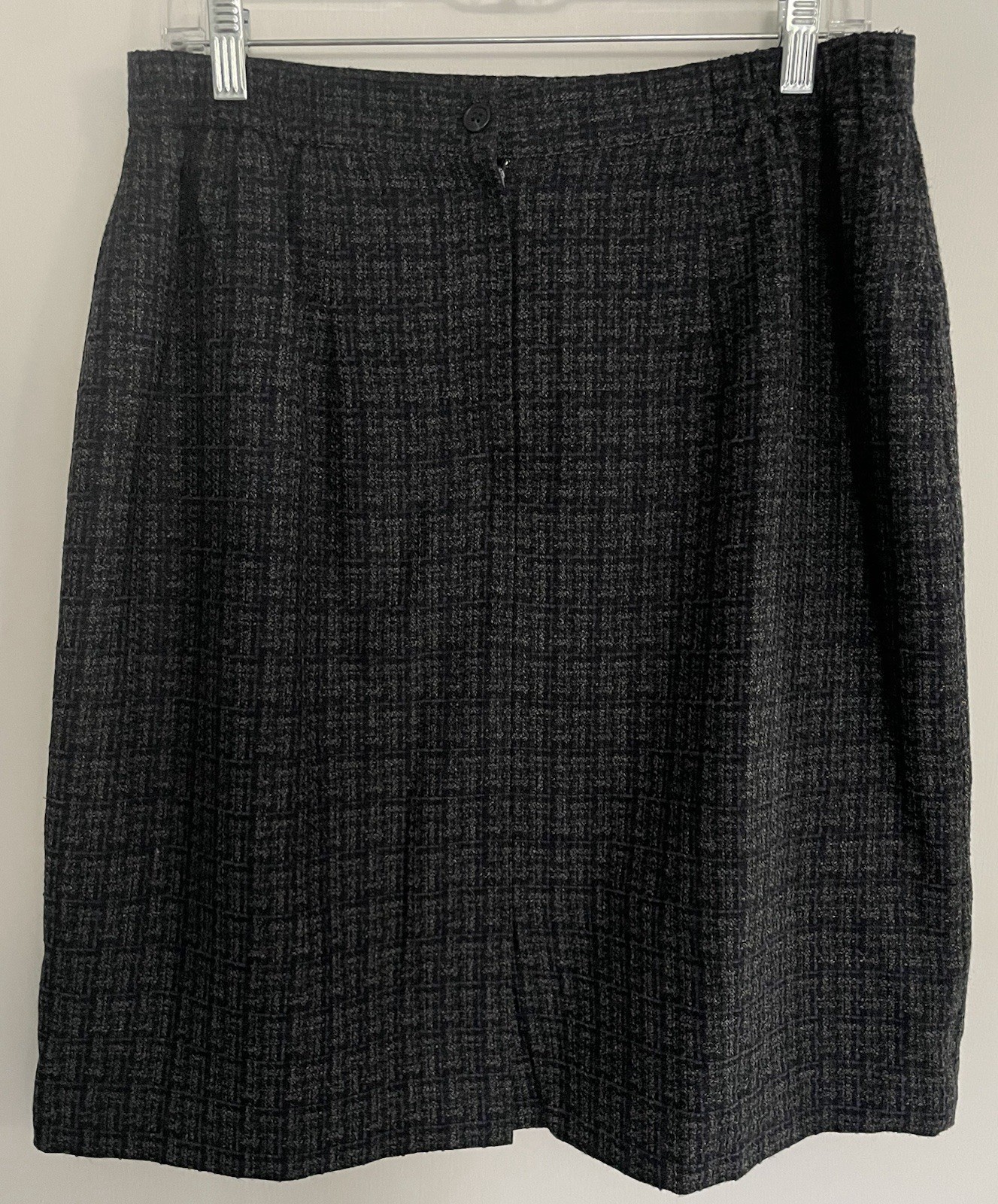 Vtg Adolfo Studio Women’s 2 Piece Tweed Skirt Suit Gray Blue Blazer Work Size 14