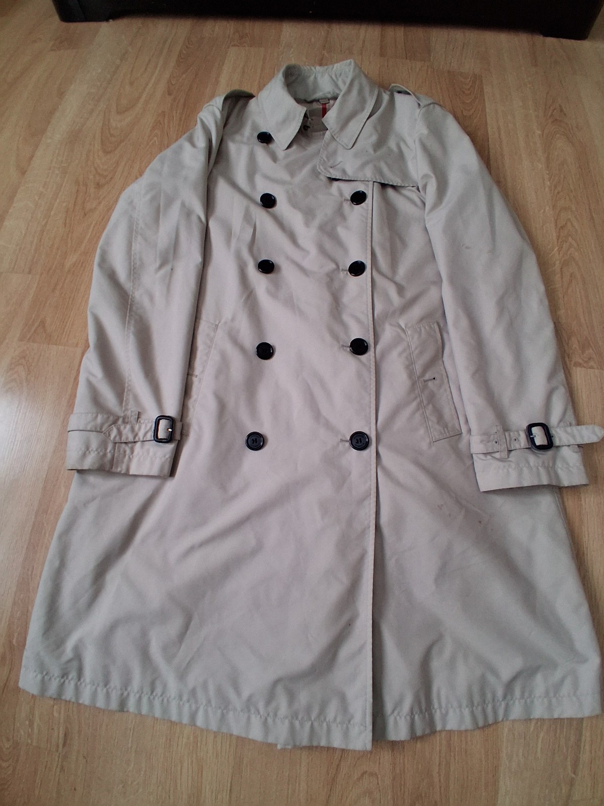 Burberry Brit Beige Double-Breasted Belted Long Trench Coat Pockets UK 6