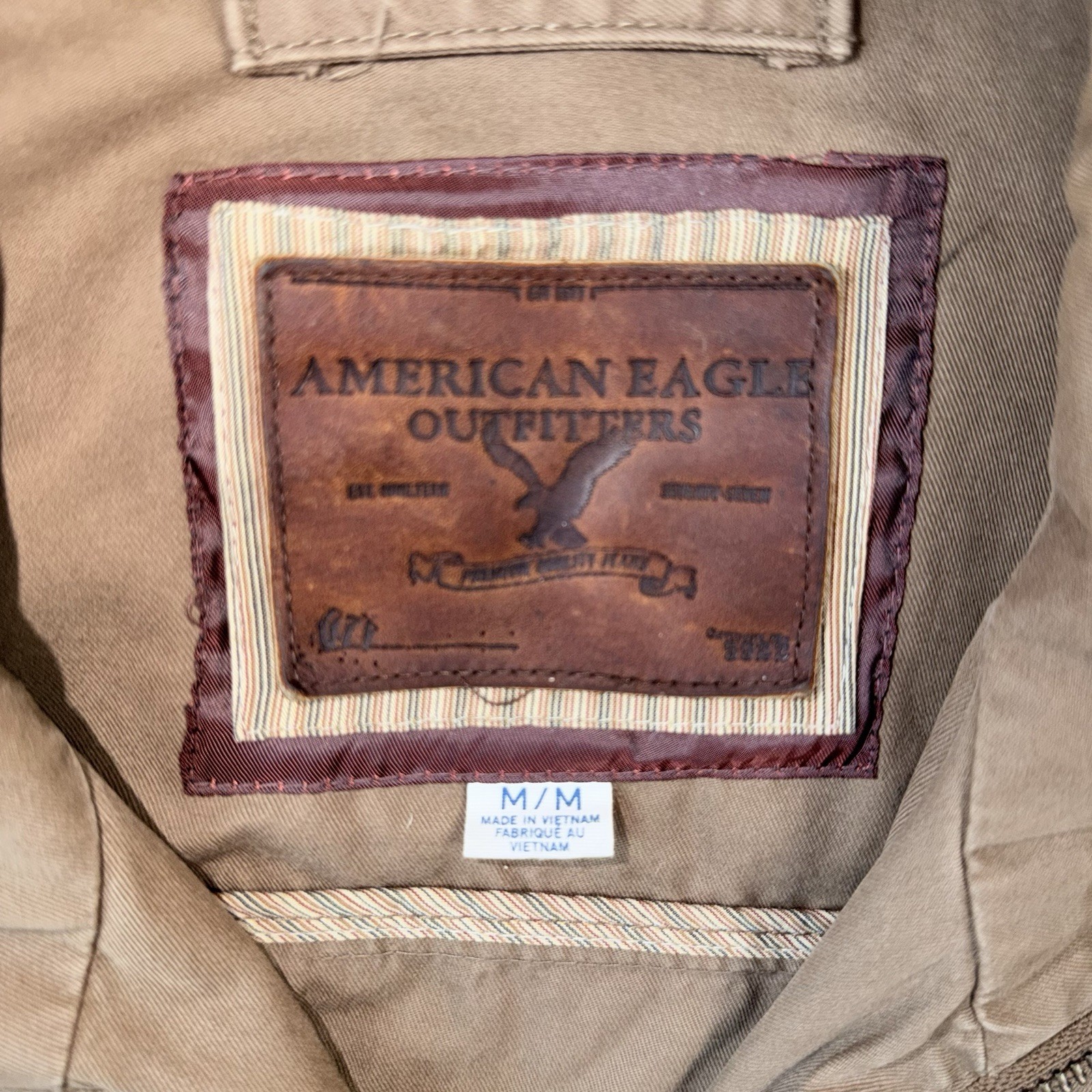 American Eagle Harrington Jacket Cotton Twill Men’s M Tan YKK Zip Front
