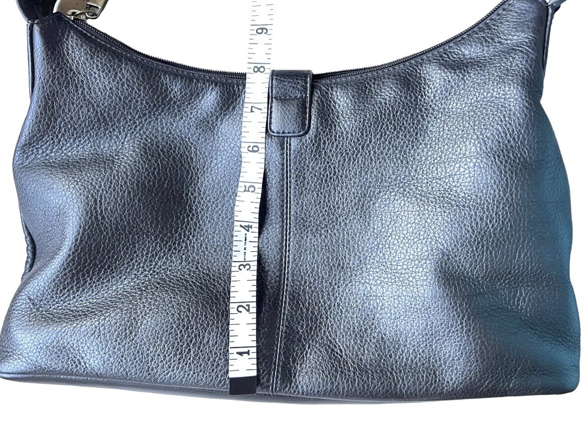 The Sak Handbag Logo Stitched Black Leather Zippered Pocket 10” Drop Handle