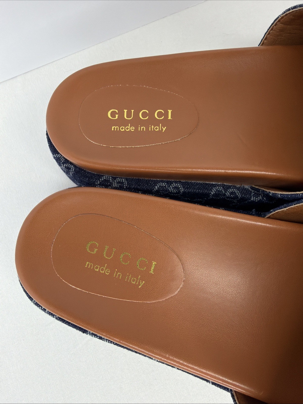 GUCCI Denim GG Monogram Angelina Platform Denim Sandals Size EU 40 US 10~NO BOX