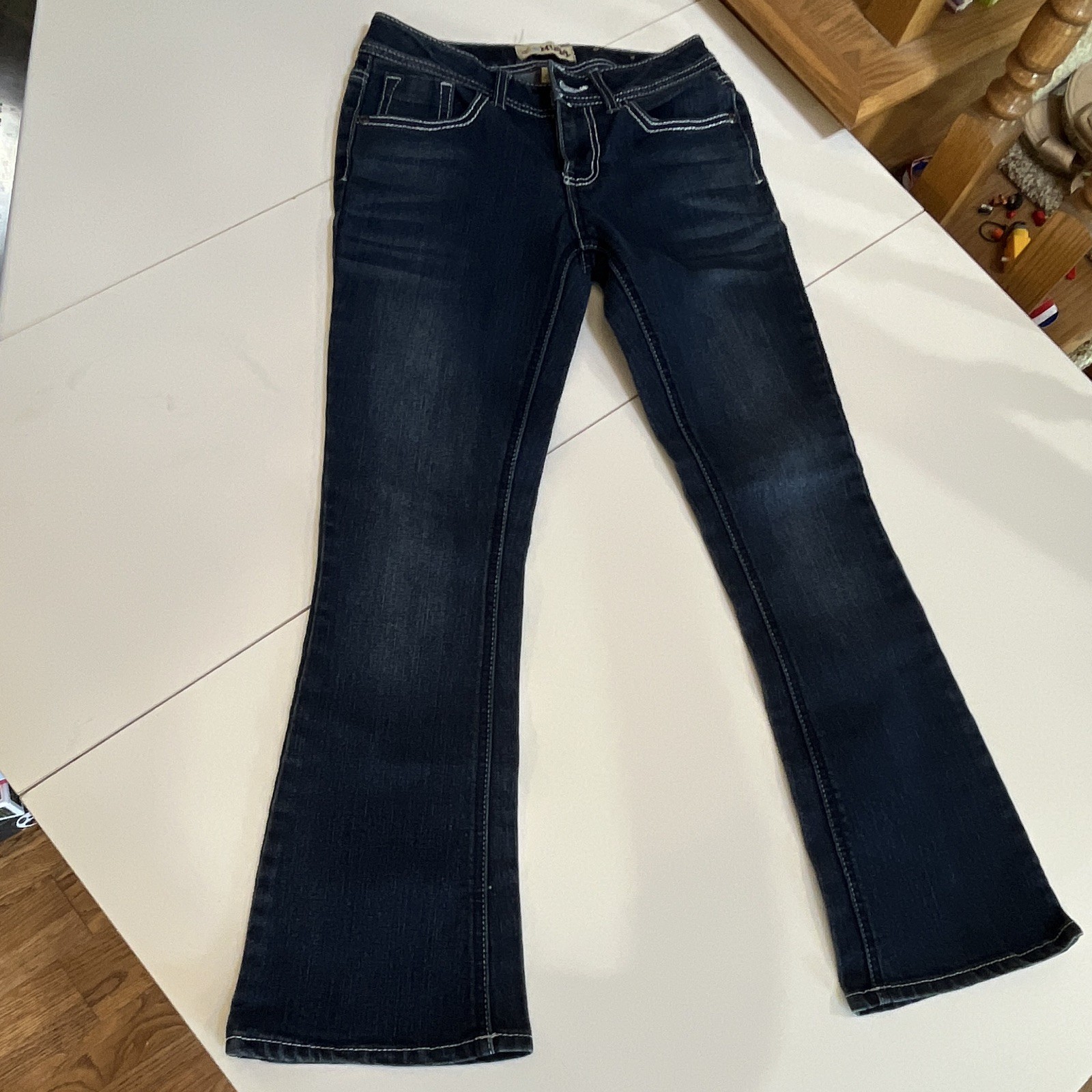 Mudd Girls Size 10 Bootcut Dark Wash Blue Denim Jeans 24″ Waist Pockets