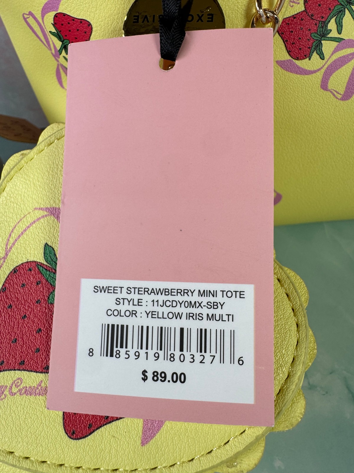 Betsey Johnson Sweet Strawberry Mini Tote Bag NWT Charm Yellow Pink