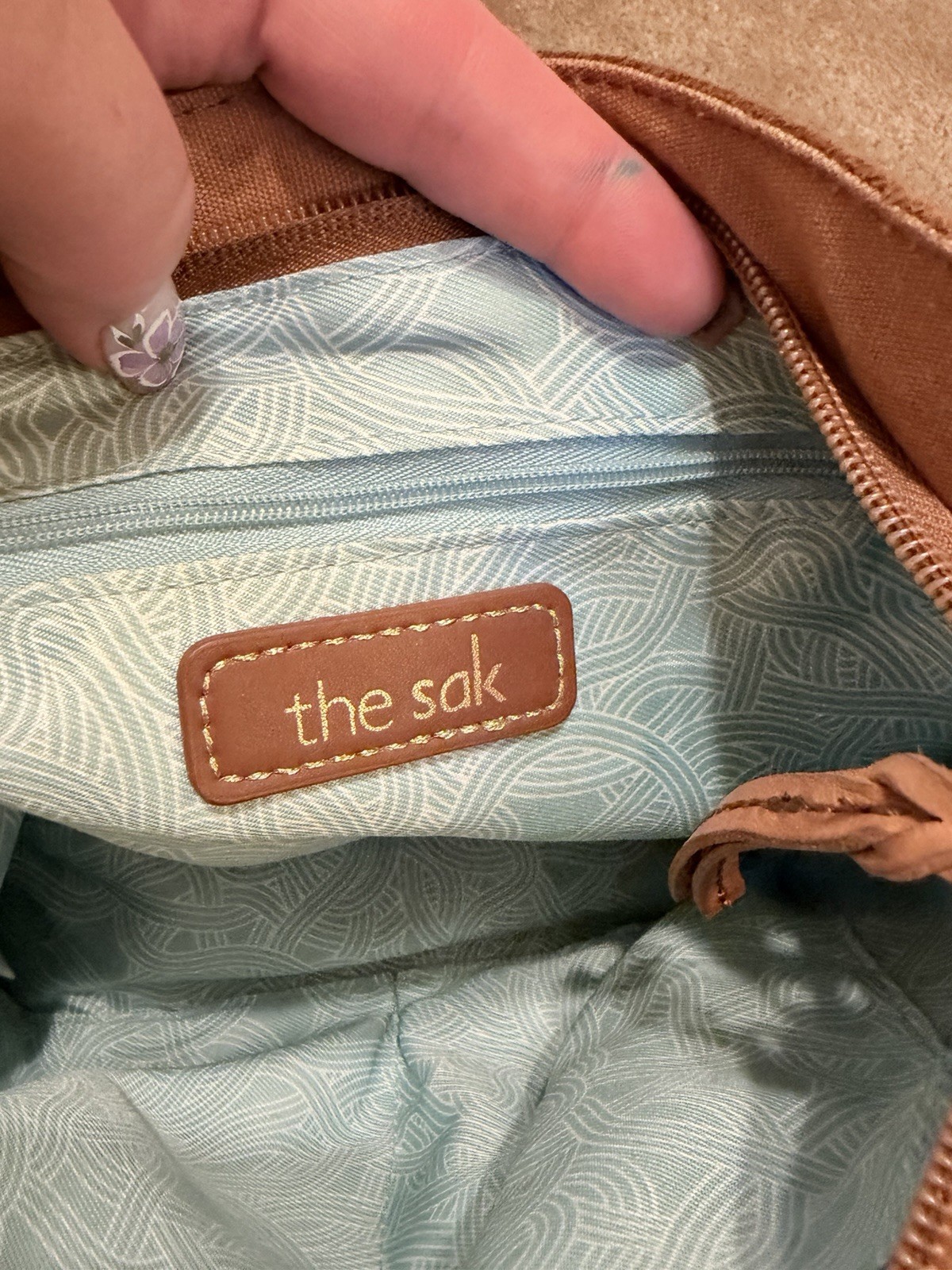 The Sak Brown Floral Embossed Shoulder Bag Zip Closure Studded Detach Strap