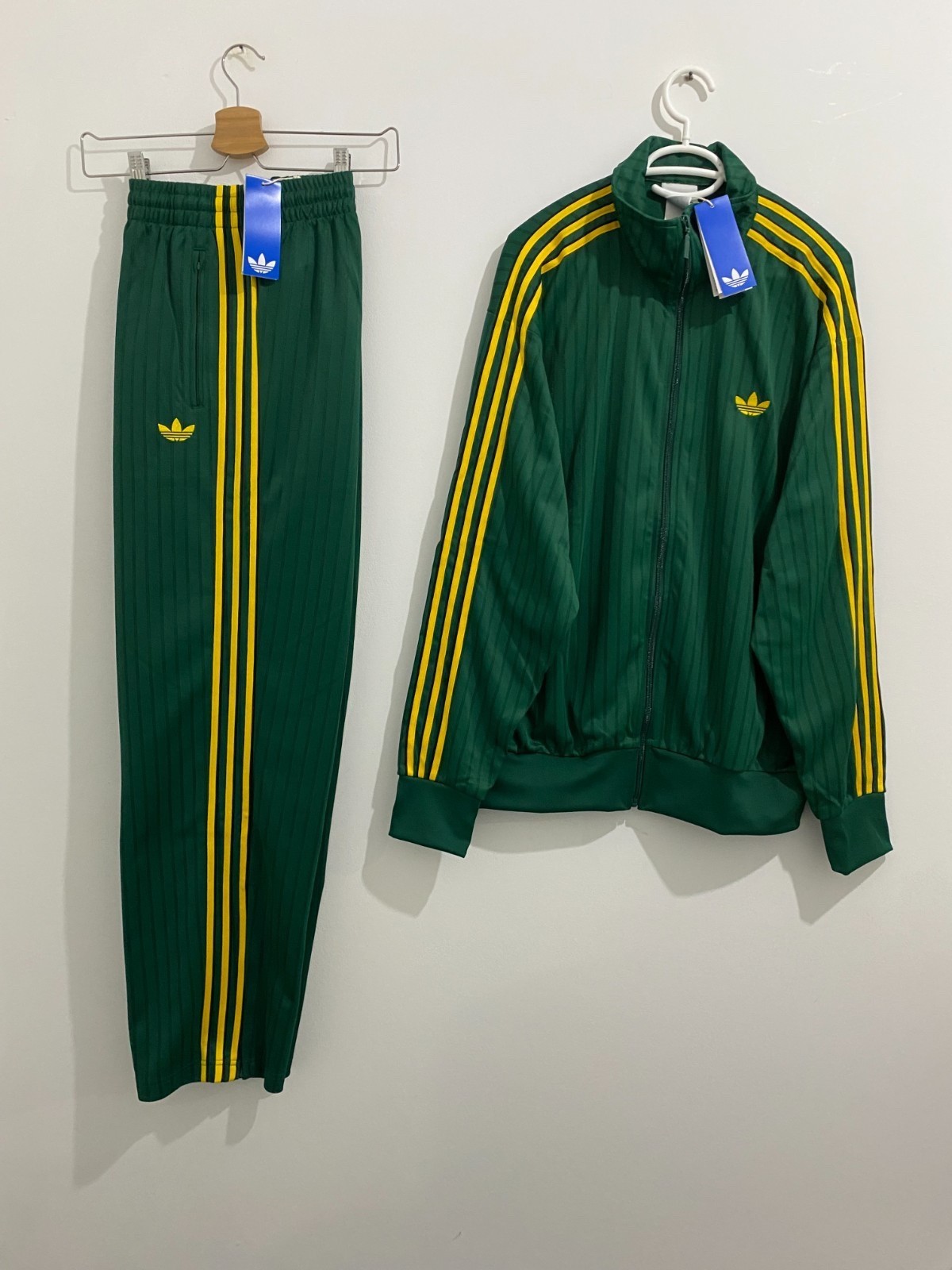 adidas Originals Men’s Firebird Pinestripe Track Suit Marley Green Set