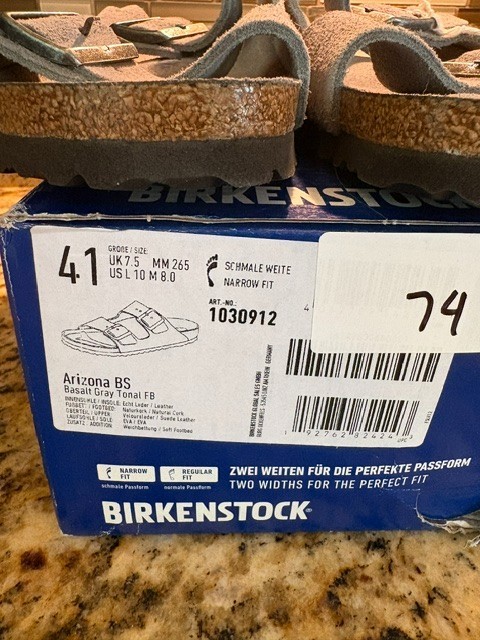 NEW BIRKENSTOCK ARIZONA Basalt Grey SOFT FOOTBED SIZE US W10M8 EU 41 Narrow Fit