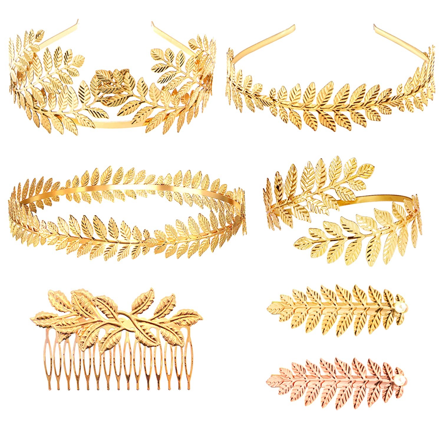 7pcs Goddess Leaf Headband, Greek Bridal Medium (7 Count), Golden