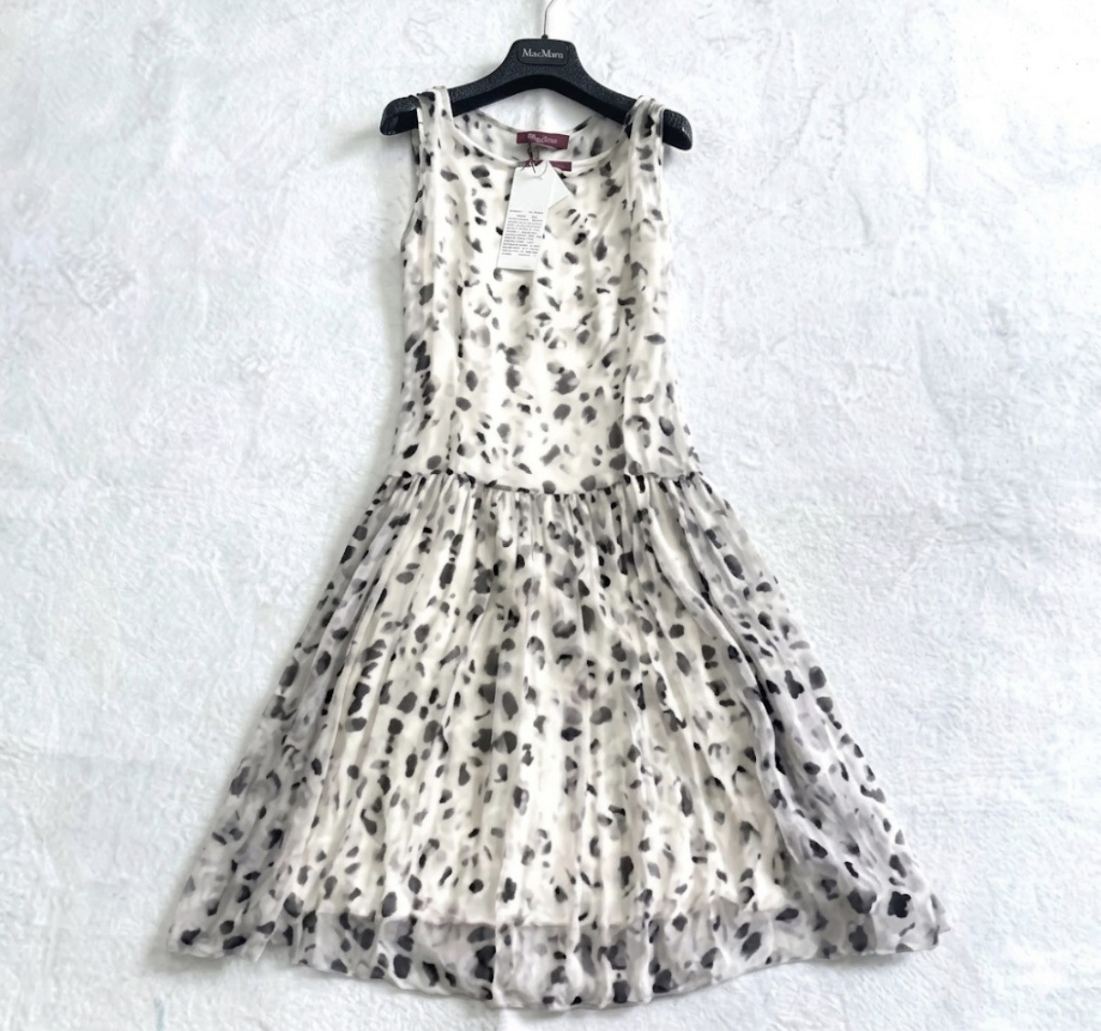 MaxMara Silk Dot Animal Print Midi Flare Dress With Petticoat Auth