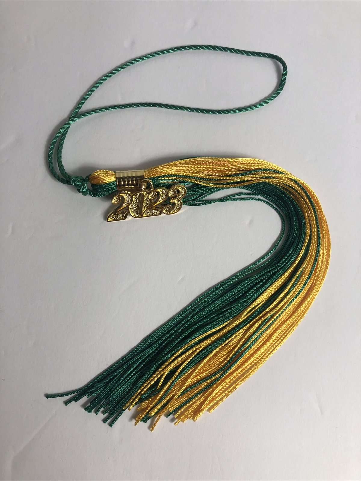 Green / Gold 2 Color Graduation Tassel With Gold Date Drop 2023 Oregon