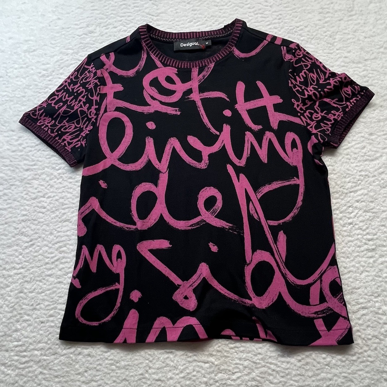 Desigual Shirt Womens M Contrasting Message Tee Wearable Art Graffiti Punk Rock