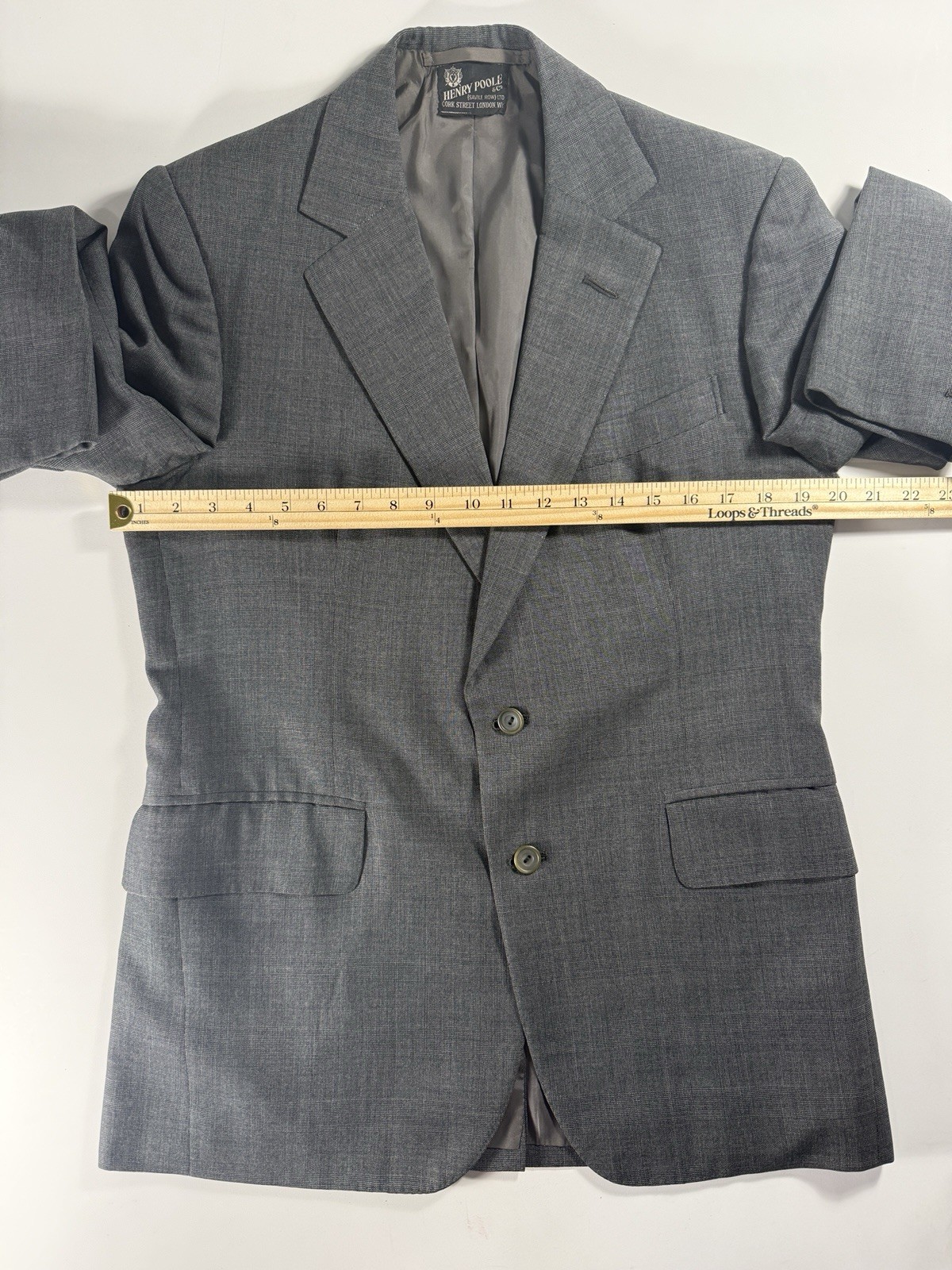 Henry Poole Bespoke Savile Row Gray Glen Check Blazer 40R Est Wool Vintage 1979