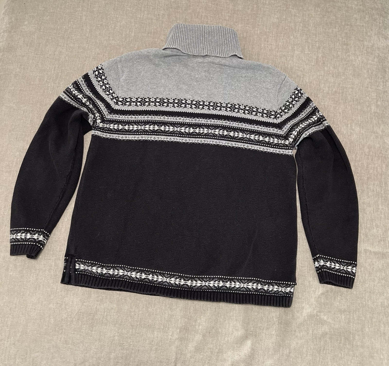 Jeanne Pierre Sweater Nordic Ski Prep Turtleneck 100% Cotton Black Gray Womens M