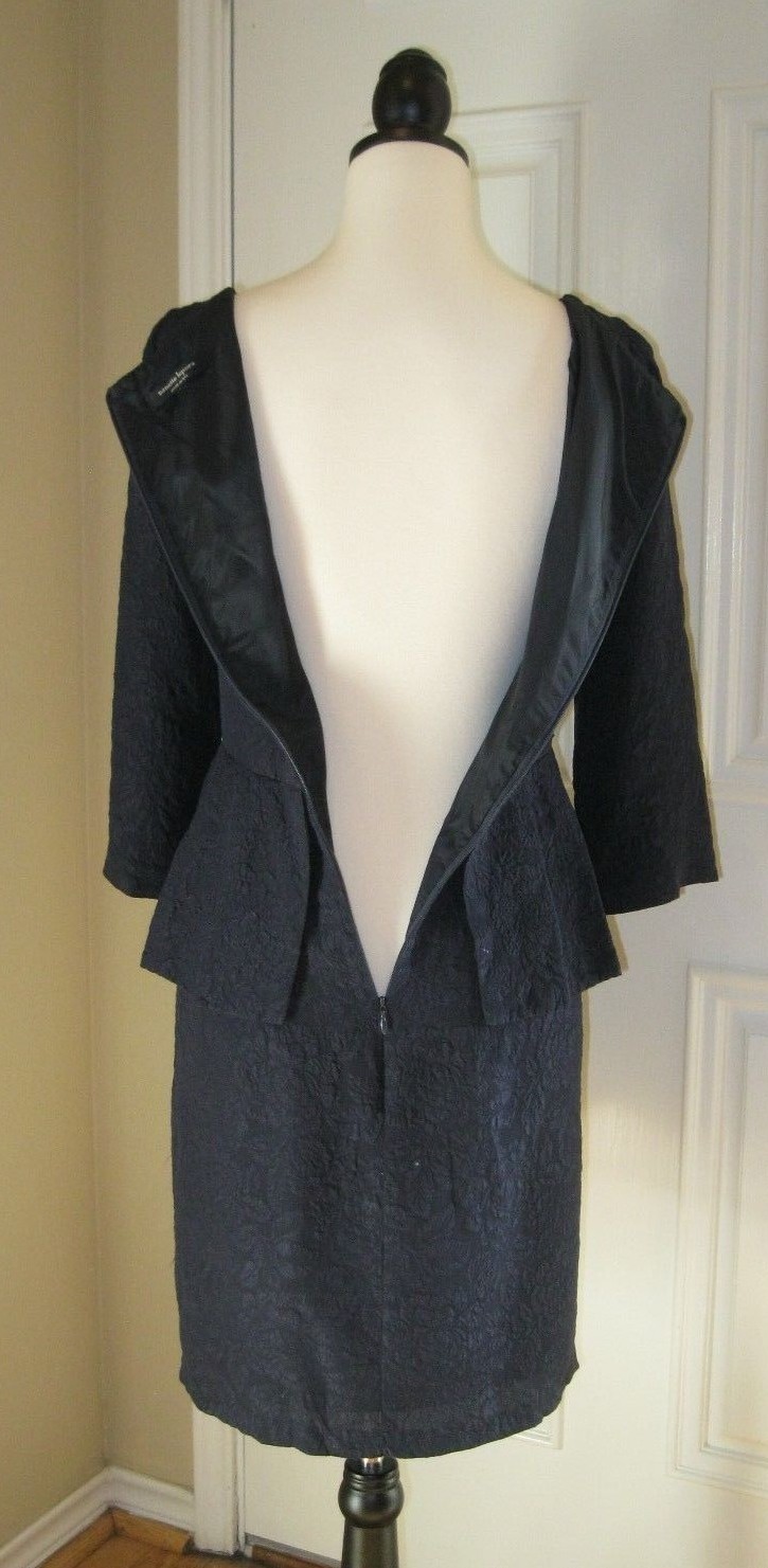 NANETTE LEPORE Navy Silk Tonal Jacquard Disco Jazz Peplum Dress ~ SZ 2