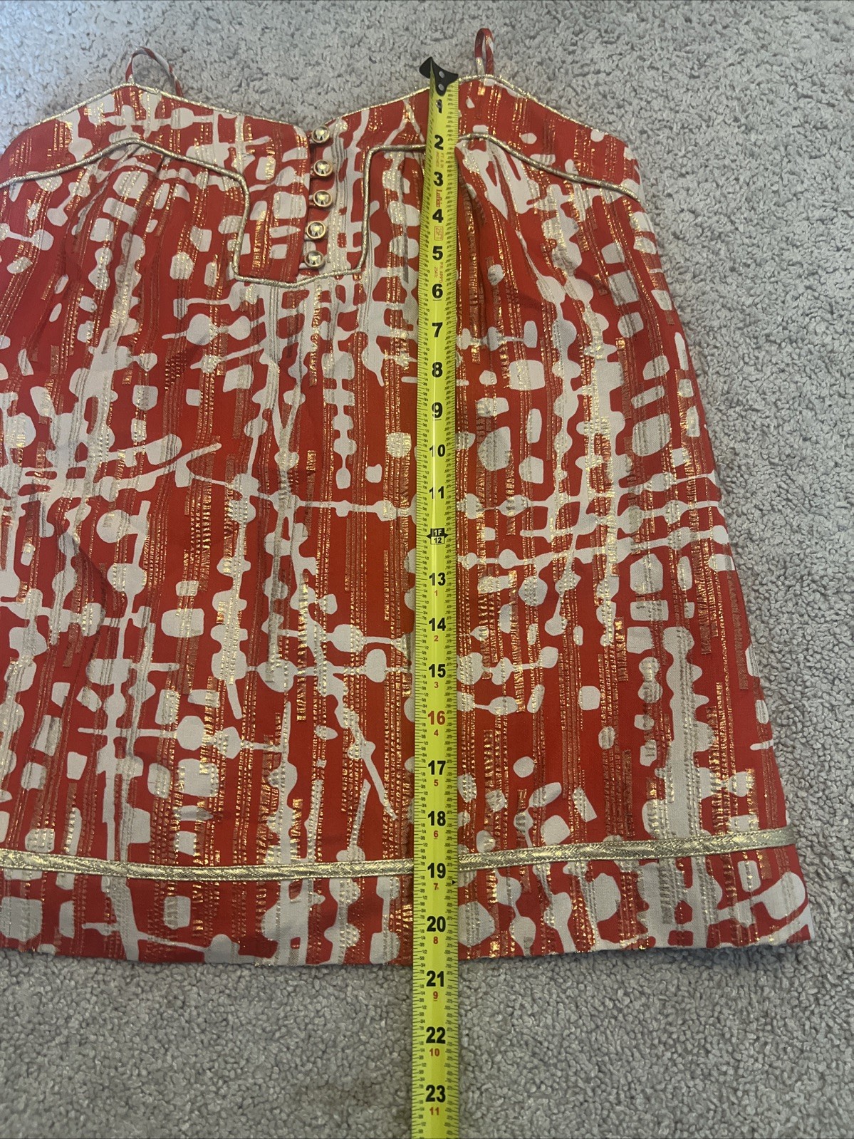 Shoshanna Silk Spaghetti Strap Button Tunic Cami Y2K Size 4. Orange Ivory Gold.