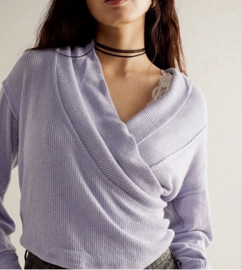 Free People We The Free Hold Me Close Longsleeve Faux Wrap Surplice Pullover XS