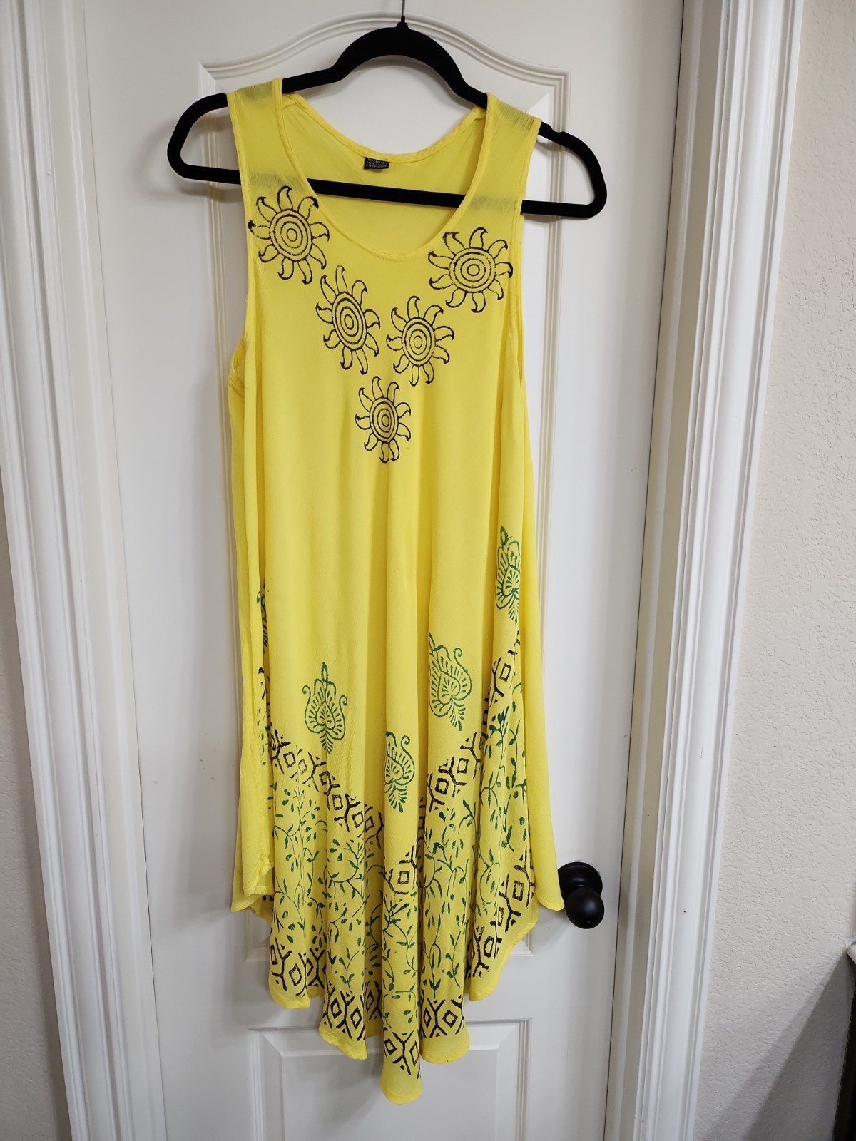 Yellow Paisley Motif Bohemian Vacation Sundress/Swimsuit Cover-up ONE Size