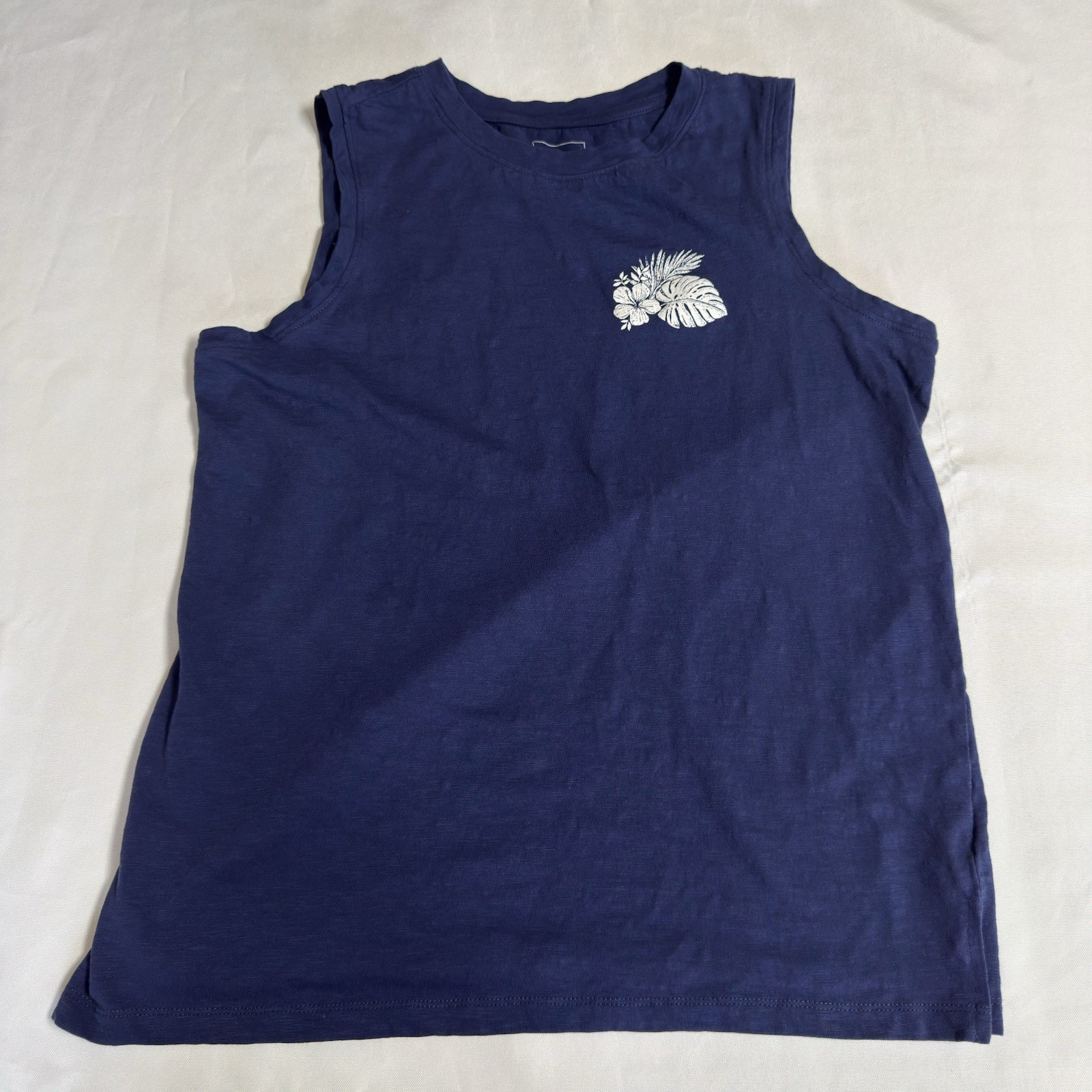 Sonoma Women’s Tank Top Small Navy Blue Tropical Organic Cotton Sleeveless Tee