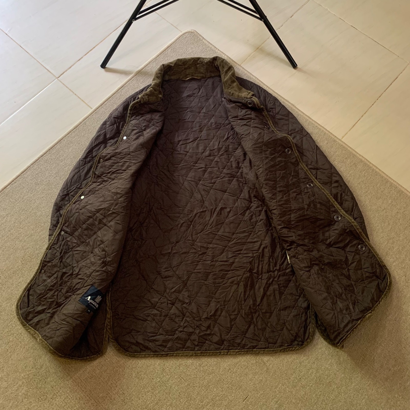 Aquascutum London Brown Quilted Jacket Corduroy Collar Heritage Barn Coat Men’s