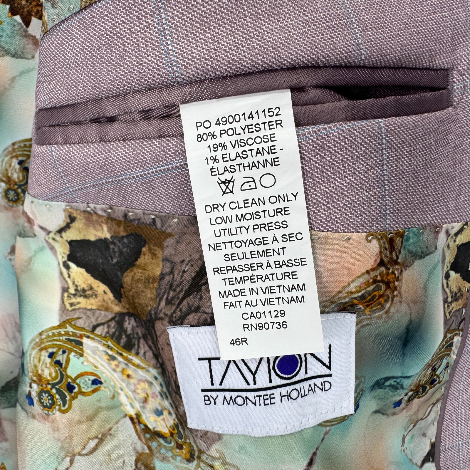 Tayion Mens Agordy Regular Fit Windowpane Suit Jacket Pink Blue 46R