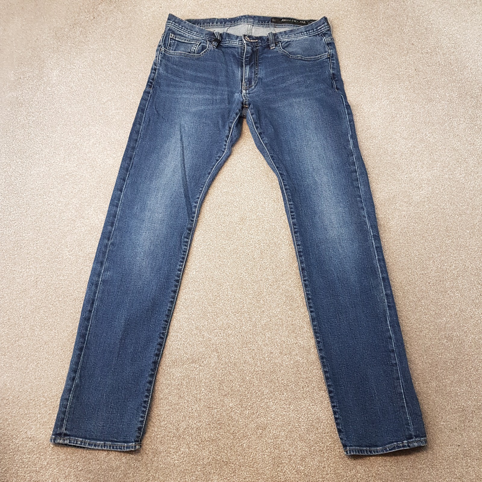 Armani Exchange Mens Jeans 32×31 Blue J13 Slim Stone Wash Denim Zip Fly W32 L31