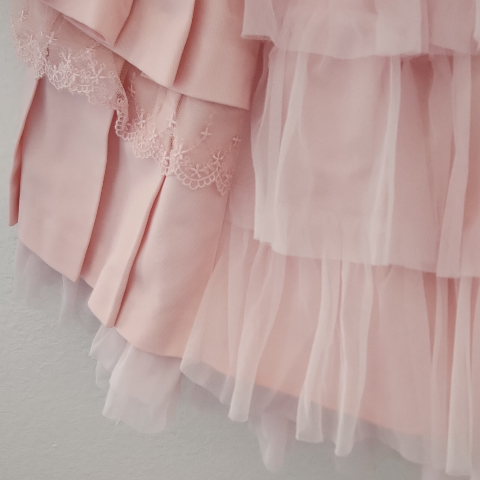 Angelic Pretty Pink Solid Layered Pleated Ruffle Skirt Lace Tulle Zip Size S