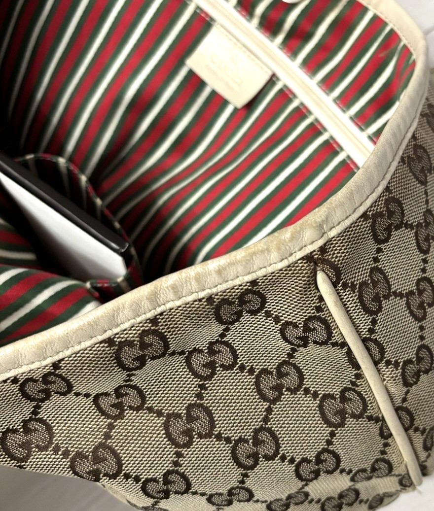 GUCCI GG Logo Abbey Shoulder Bag Canvas Leather Brown Beige Authentic 0058