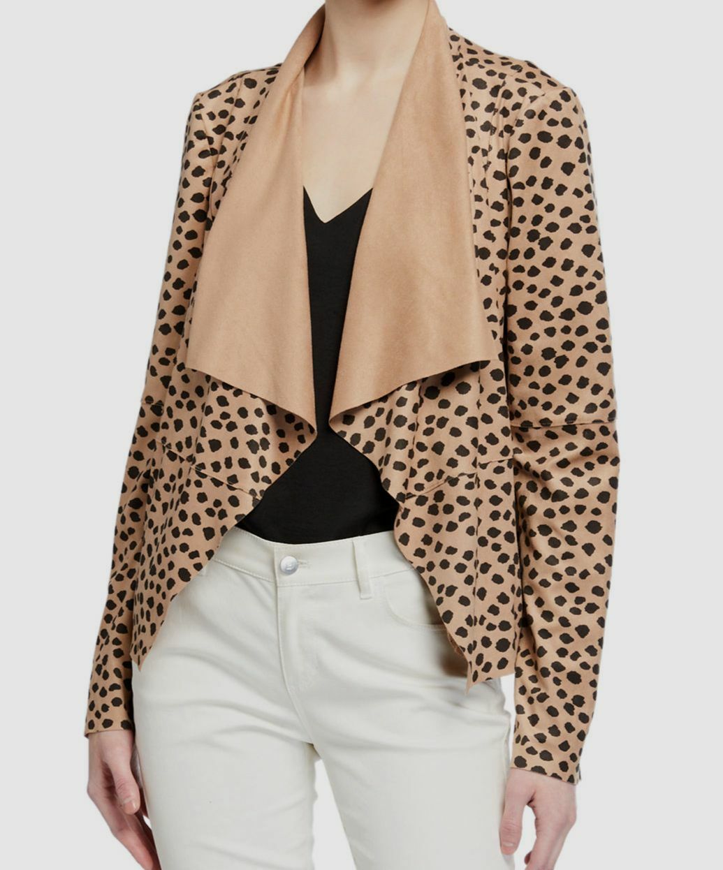 $98 Bagatelle Women’s Beige Animal Print Faux-Suede Draped Jacket Size Small