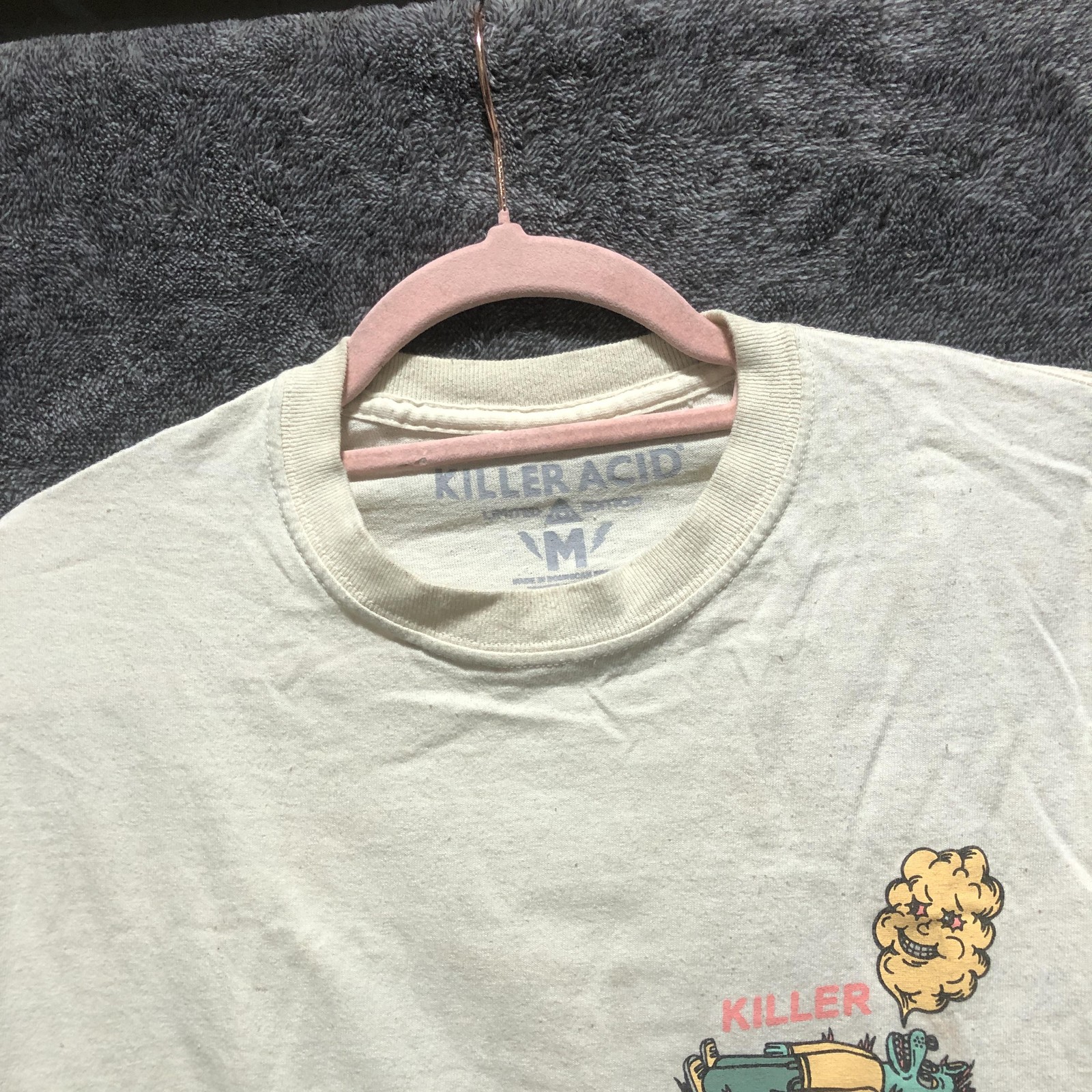 Killer Acid Shirt Mens M White Graphic Tee Tagless Crew Neck Cartoon Print