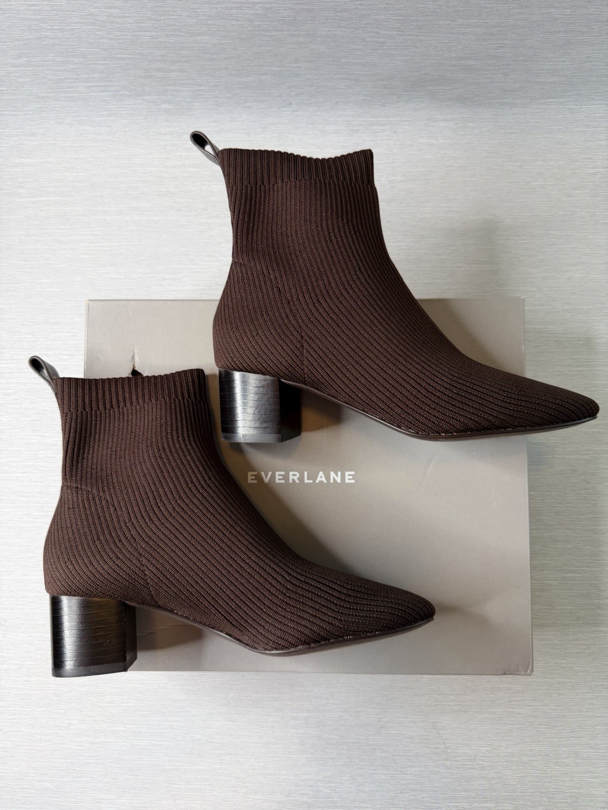 Everlane The Glove Boot Rib Knit Ankle Sock Boots Size 6 Brown ReKnit Block Heel