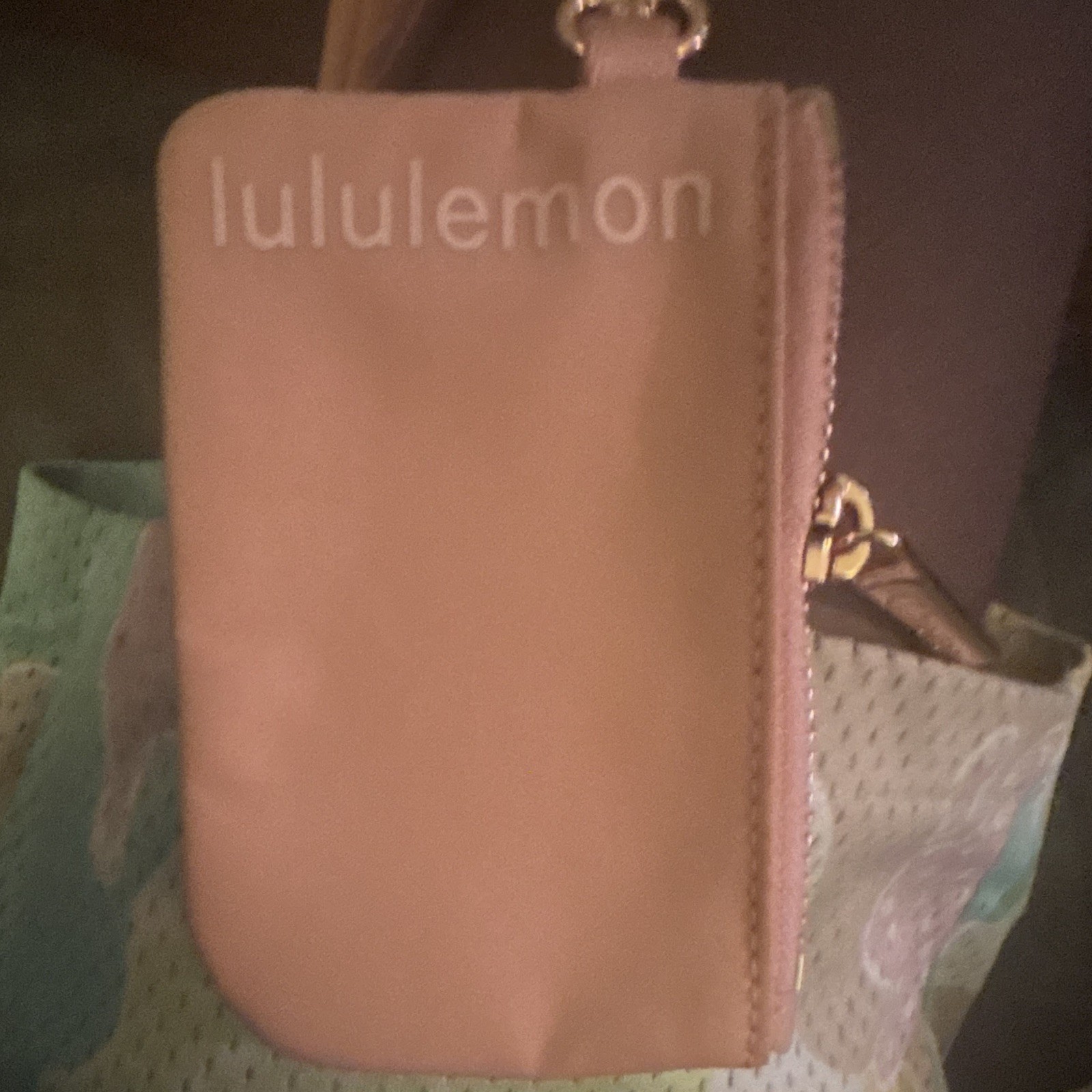 lululemon Dual Pouch Wristlet Pink Solid Zip Wrist Strap Gold Hardware