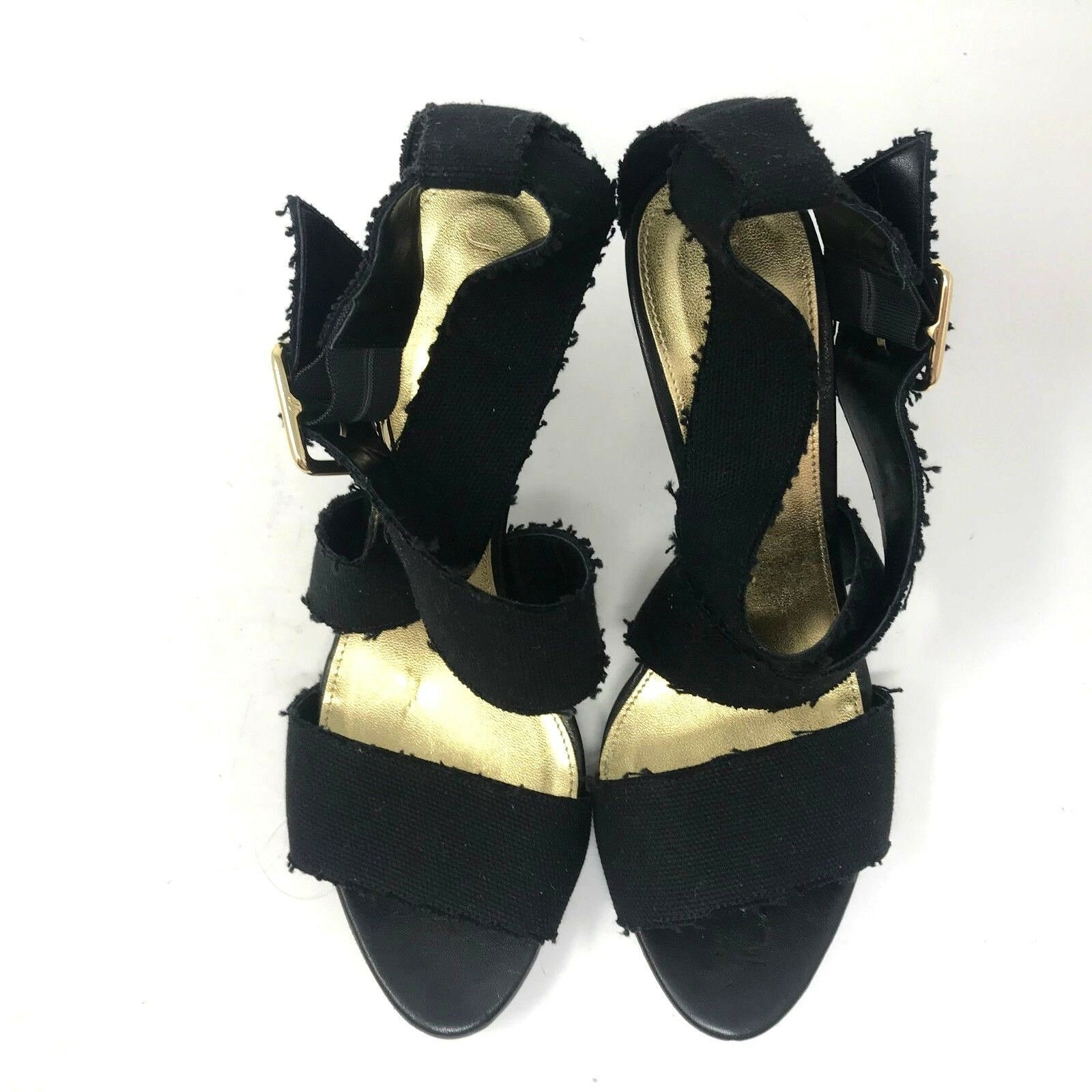 J Crew Strappy Open Toe Heel Womens 10 Black Elastic Fabric Agnyss Pump Sandal