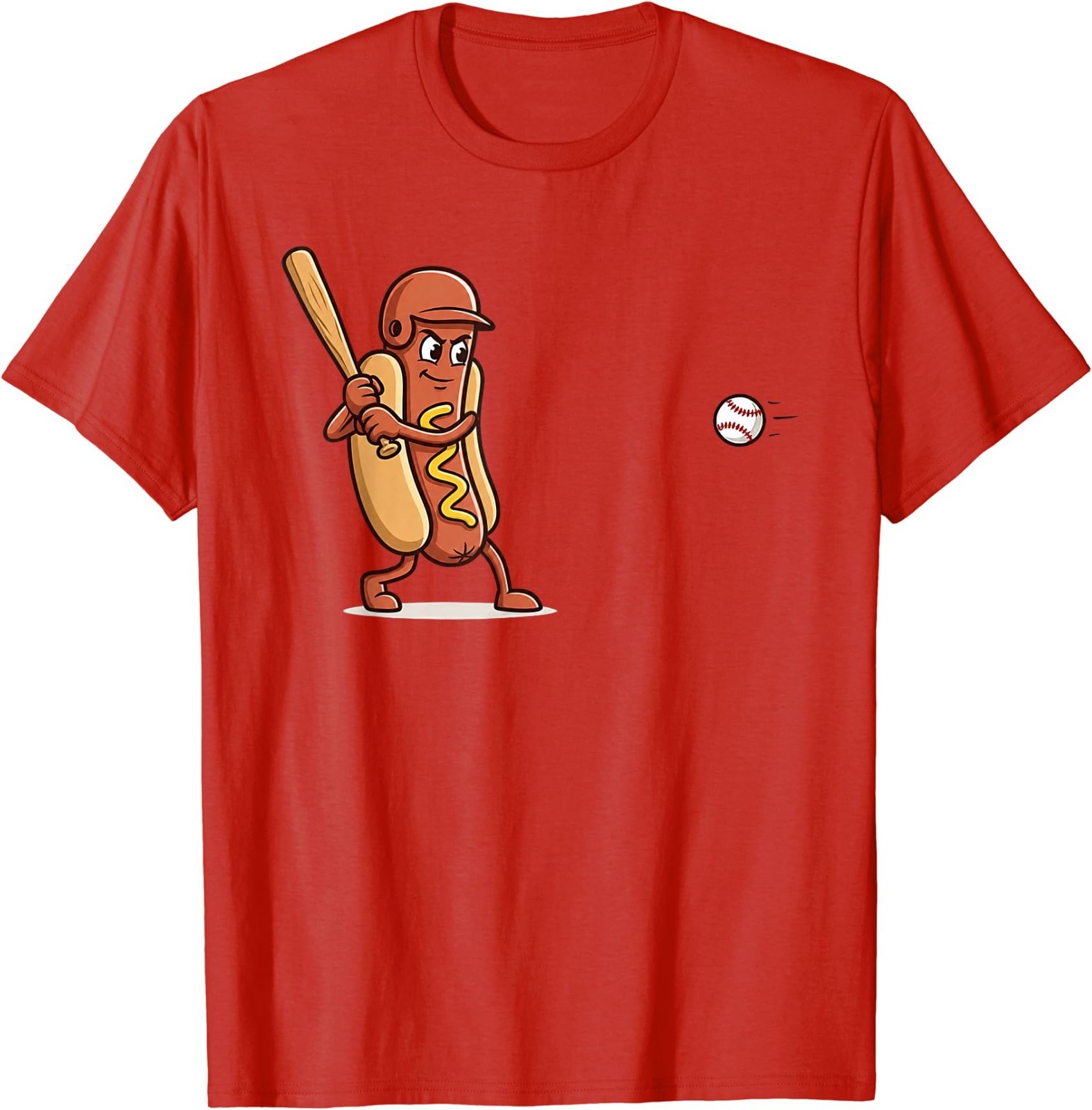 Dingers and Dogs Funny Hotdog Baseball Player Cartoon Sports T-Shirt