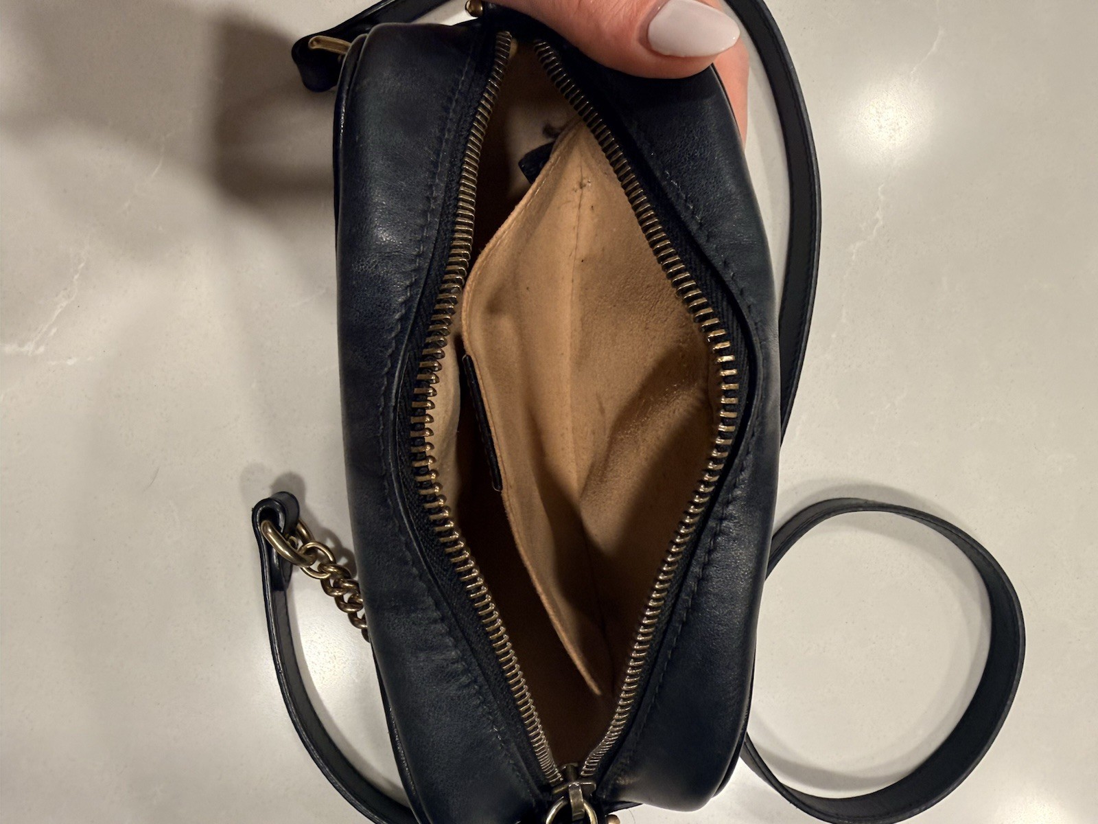 Gucci GG Marmont Mini Camera Bag Black Quilted Zip Crossbody Chain Strap
