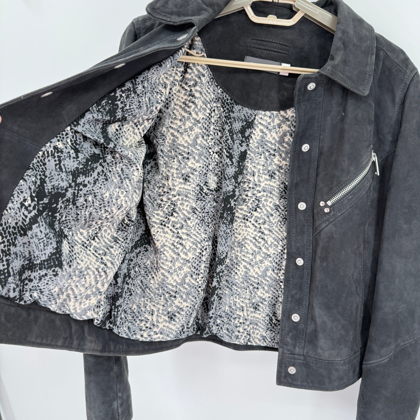 Mint Velvet 100% Suede Leather Western Jacket zipper Charcoal Biker EU 36 US 4