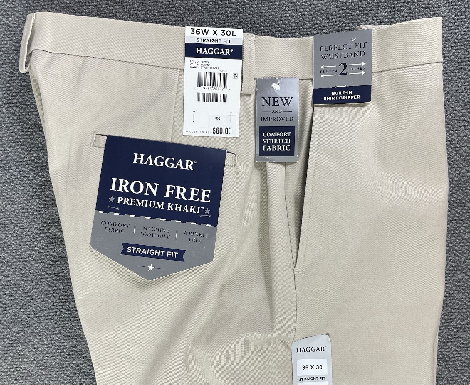 Haggar Men’s Straight Fit Iron Free Premium Khakis SAND 36×30 True To Size NWT