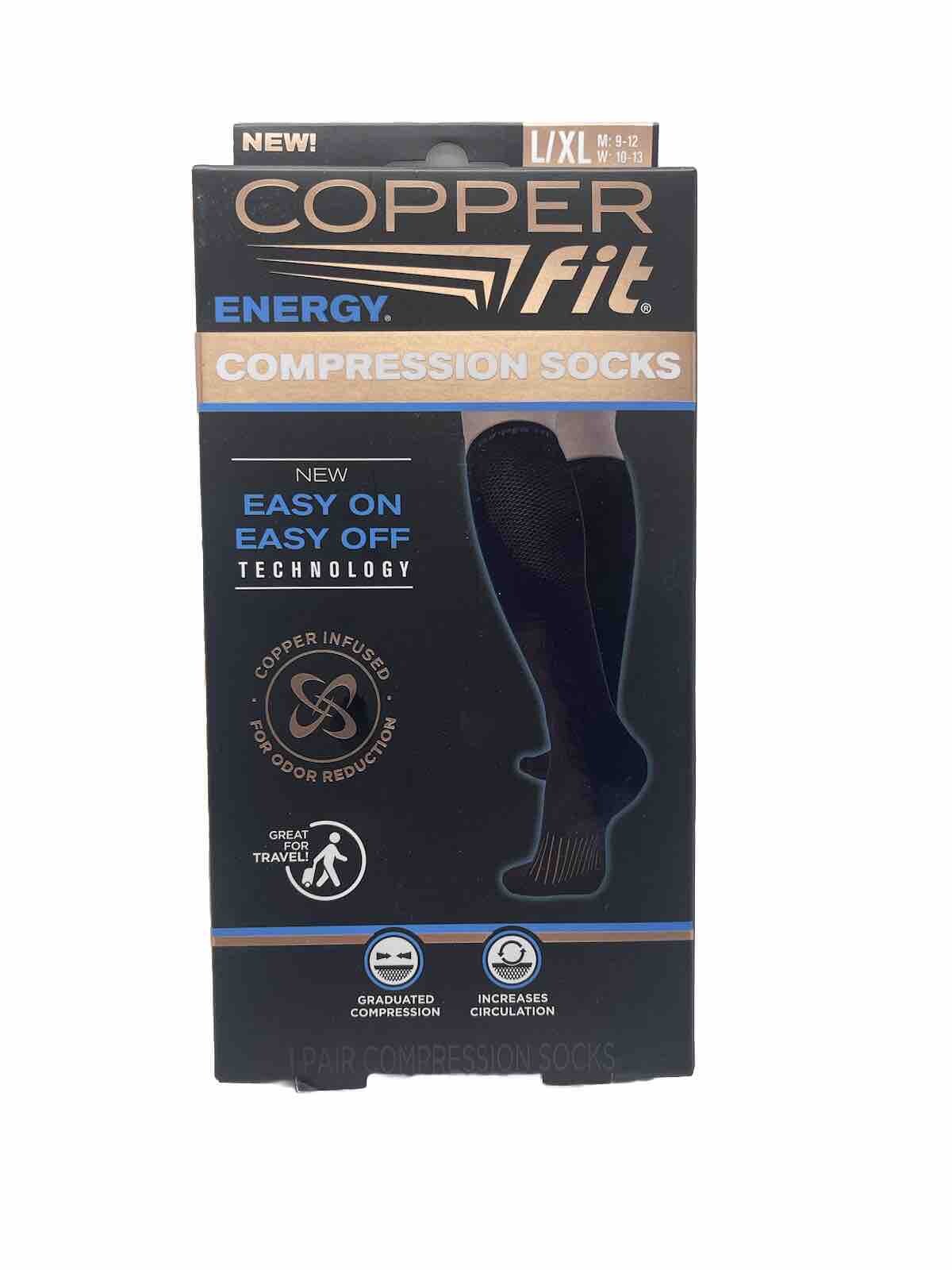 NWT COPPER FIT ENERGY Knee High Compression Socks Black – Large/X-Large – 1 Pair