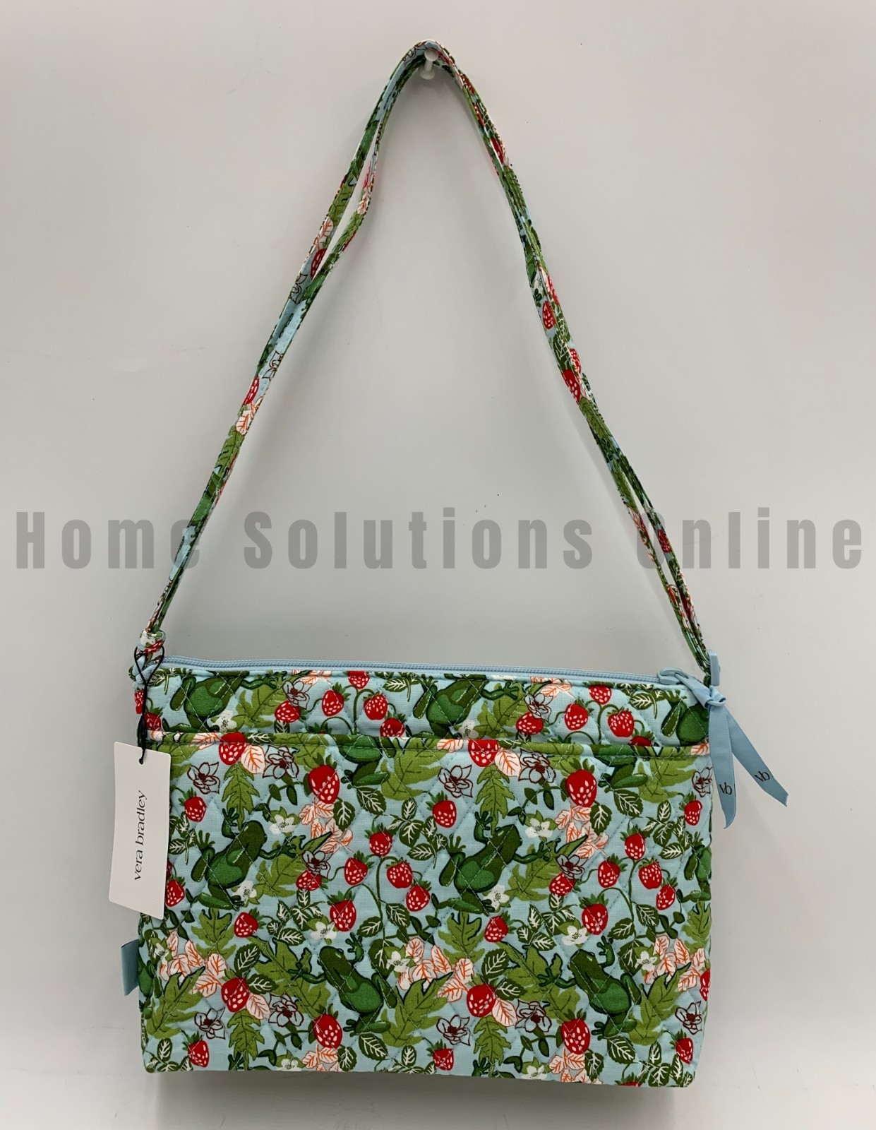 Vera Bradley Frogberry Strawberry Garden Blue Large Hipster Bag Purse #J5377