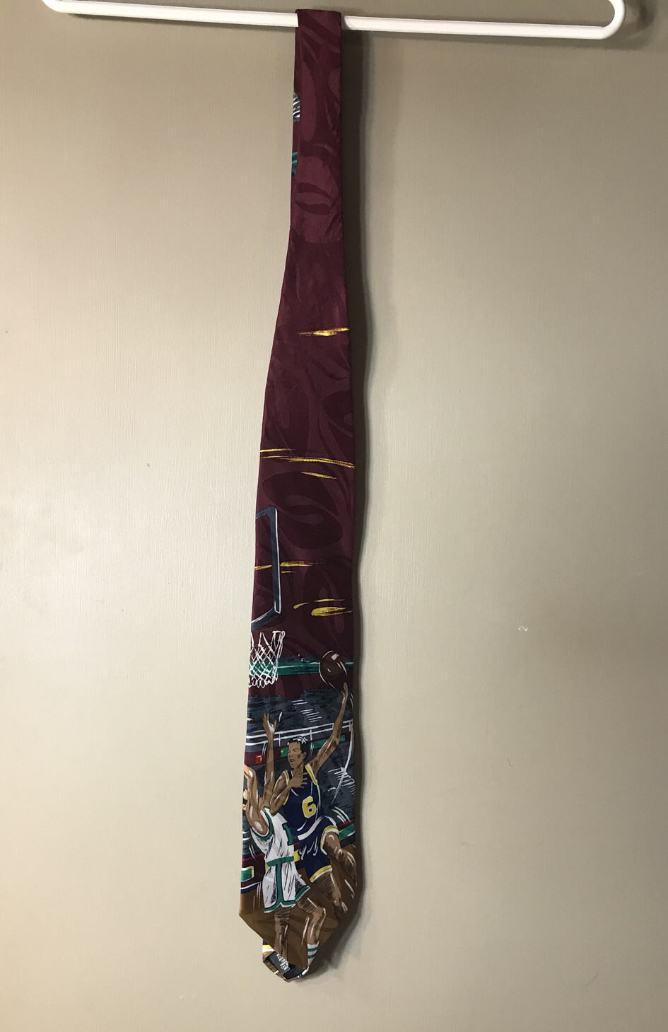 Vintage 90s AMERICAN SPORTS Red Hoops HOOK SHOT BASKETBALL NECK TIE Coach Player