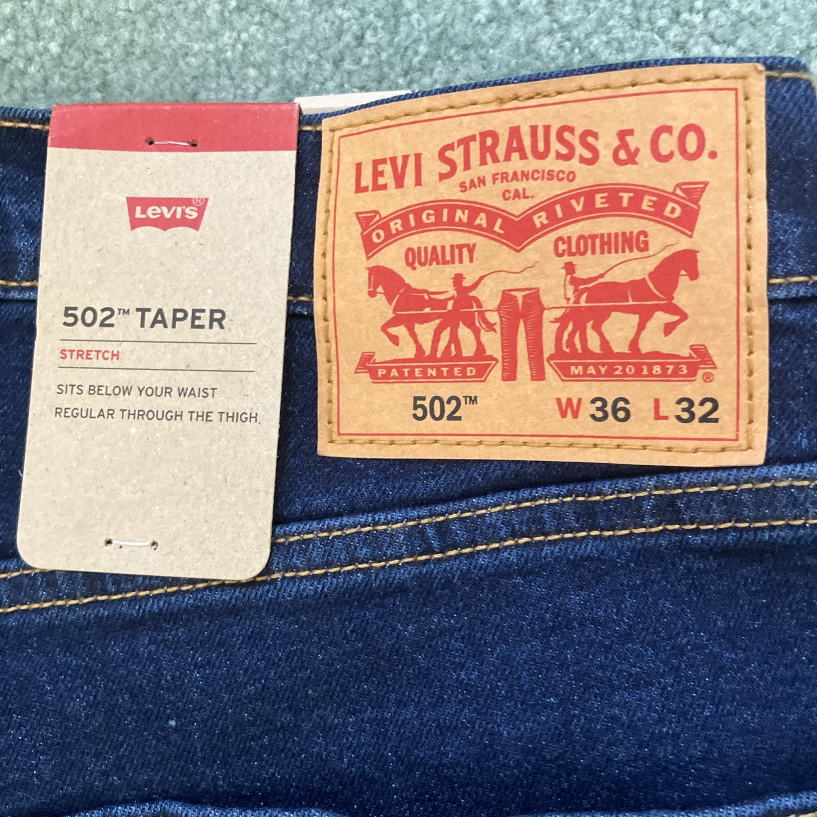 NWT Men’s Levi’s 502 Taper Stretch Dark Blue Jeans Size 36”x32”