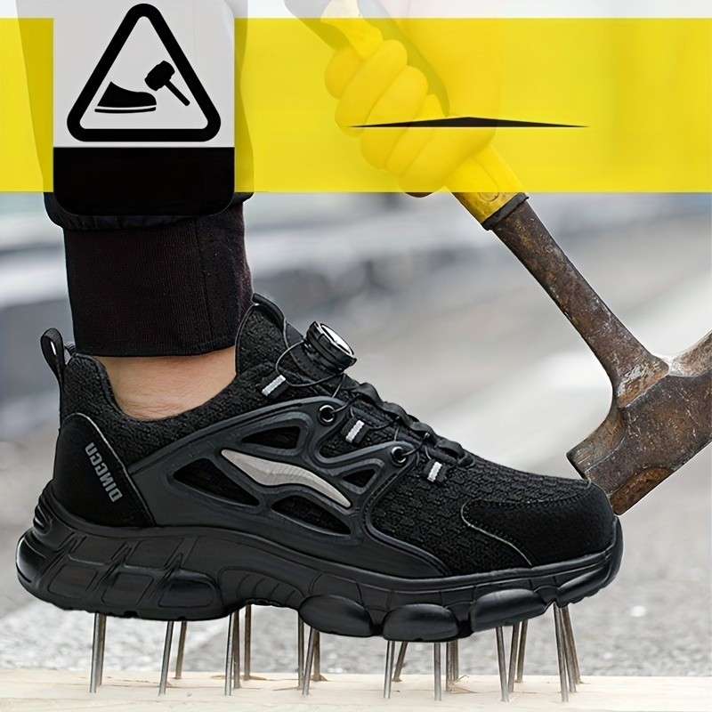 Men Safety Toe Work Shoes Rotating Buckle Breathable Non-Slip Steel Toe Sneakers