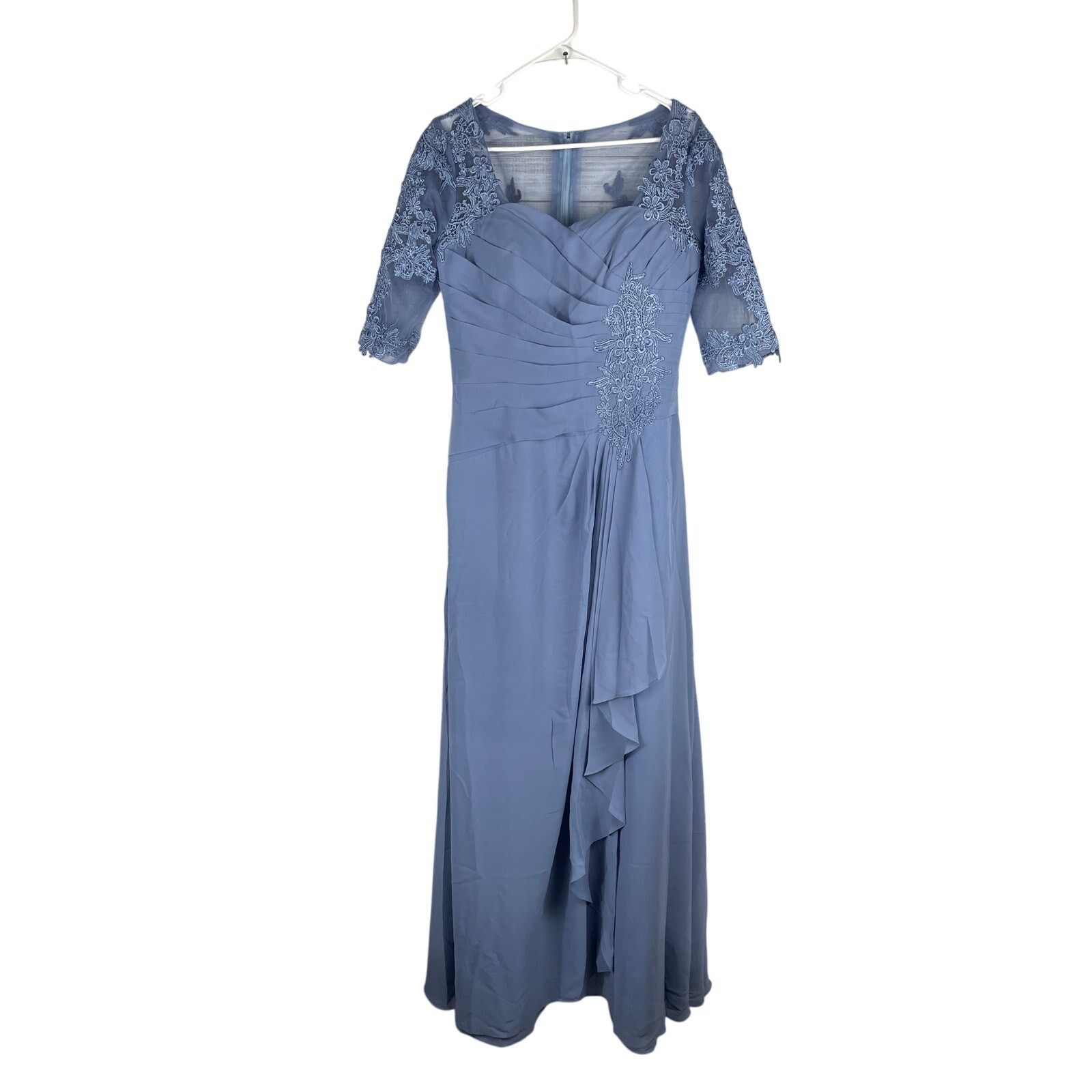 LanTing Mother of Bride Groom Maxi Dress Blue Ruching Lace 4 NEW Elegant Event