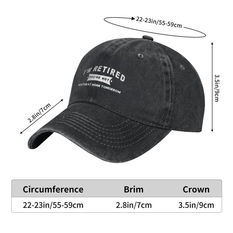 I’M RETIRED Funny Graphic Baseball Cap Unisex Washed Adjustable Sun Hat Casual