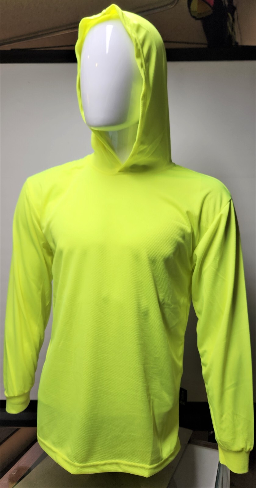 Yellow Long Sleeve Safety Shirt With Hoodie, Quick Dry Polyester Birdeye mesh