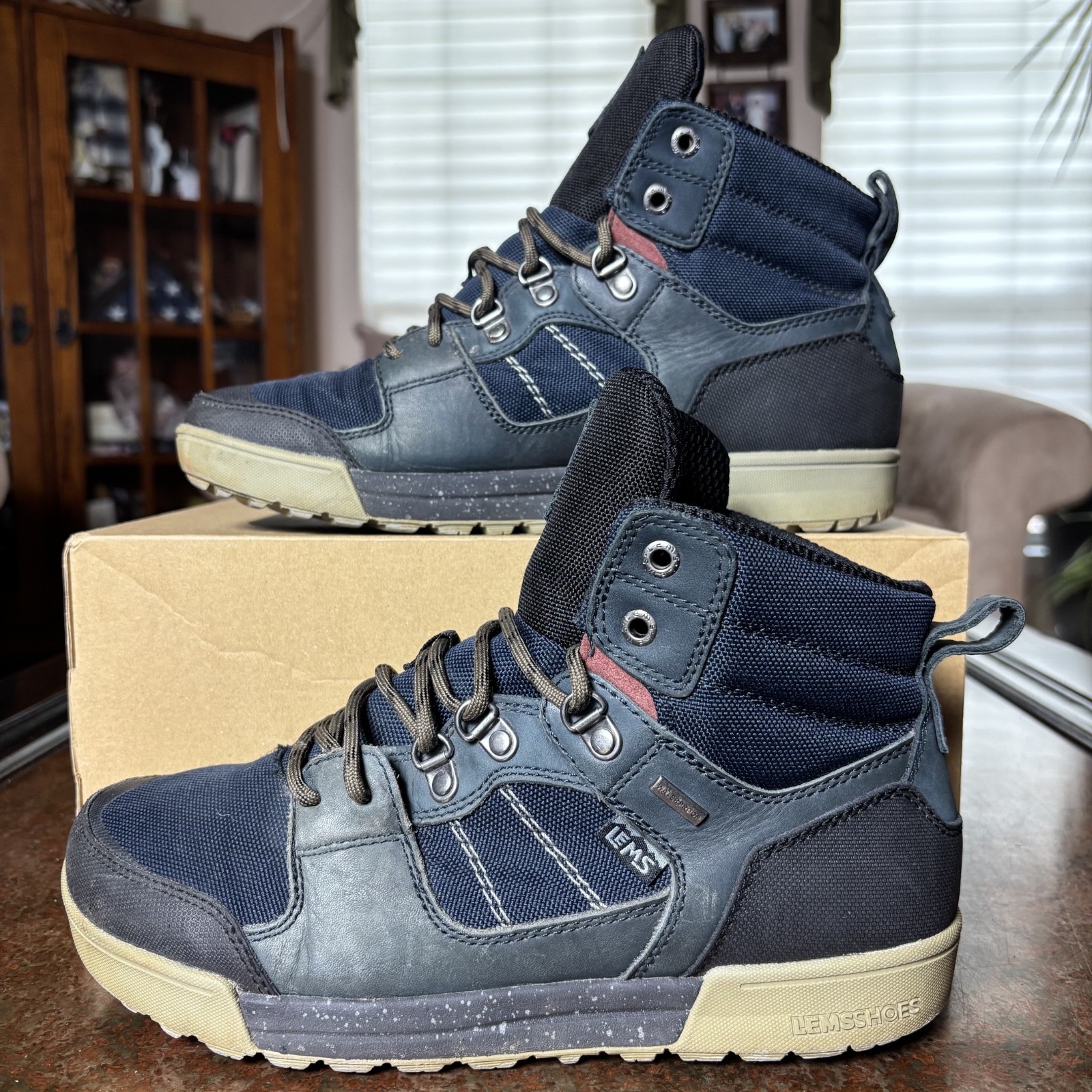 Lems Outlander Waterproof Hiking Boots Mens Size 9 Navy Blue Athletic Trail Shoe