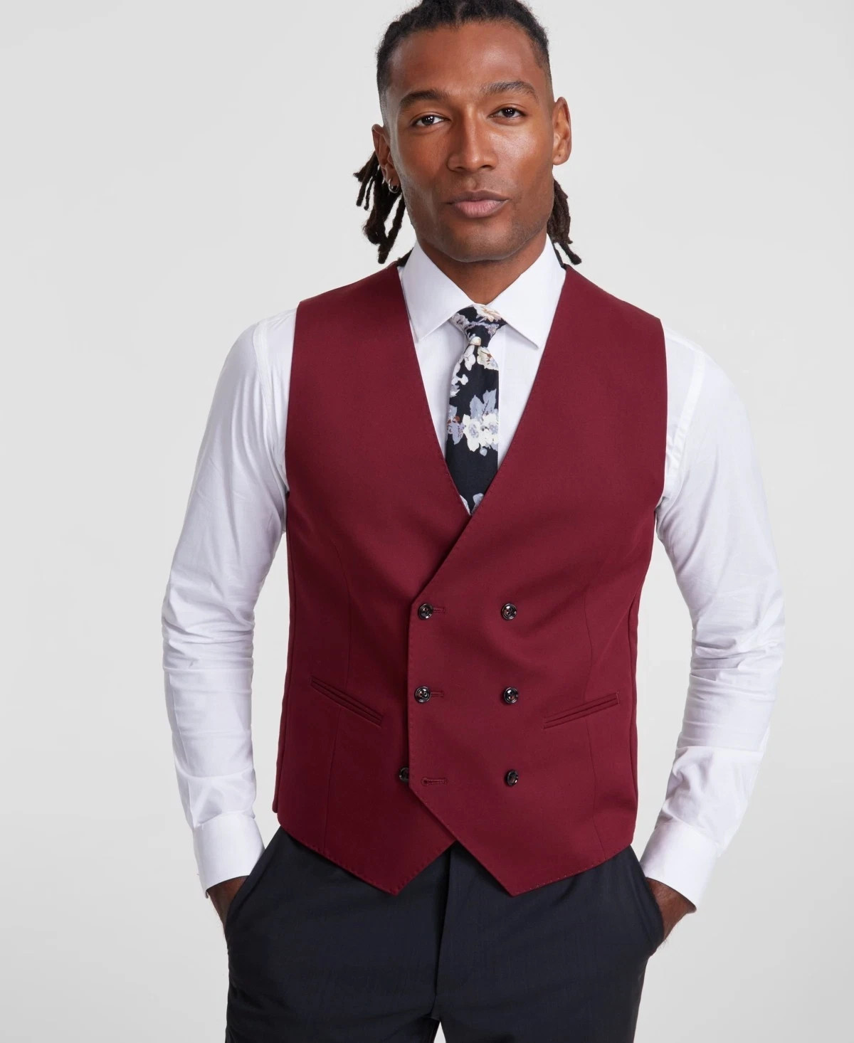 TAYION Mens Classic fit Button-Up Double Breasted Suit Vest Size Medium Red