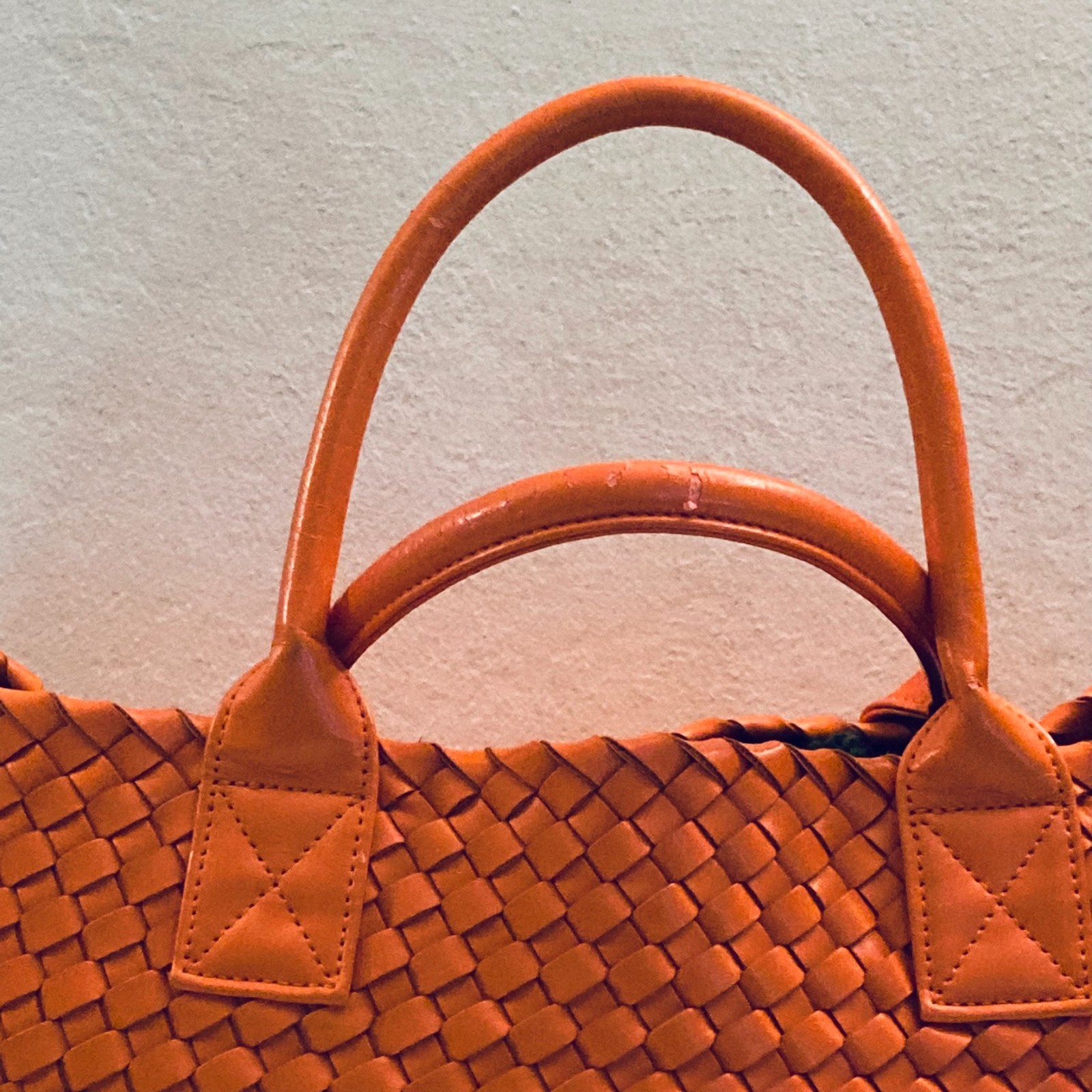Woven Nappa Leather Tote Bag 21″ Intrecciato Shopper Lambskin Orange Large