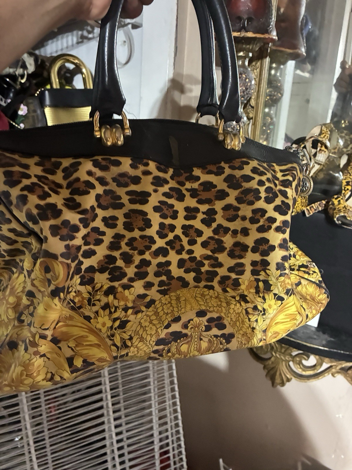 Authentic Vintage Gianni Versace Yellow Baroque Leopard Print Speedy, Shades Lot
