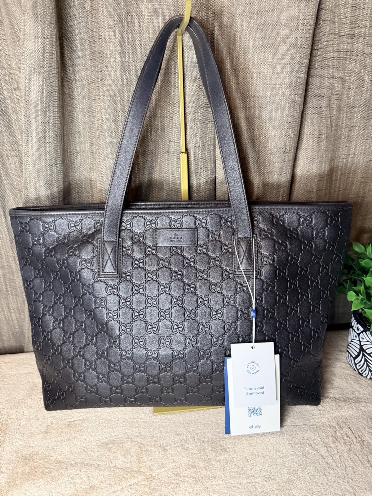 Gucci GG Supreme Monogram Black Shopping Tote Purse Bag Leather MINT