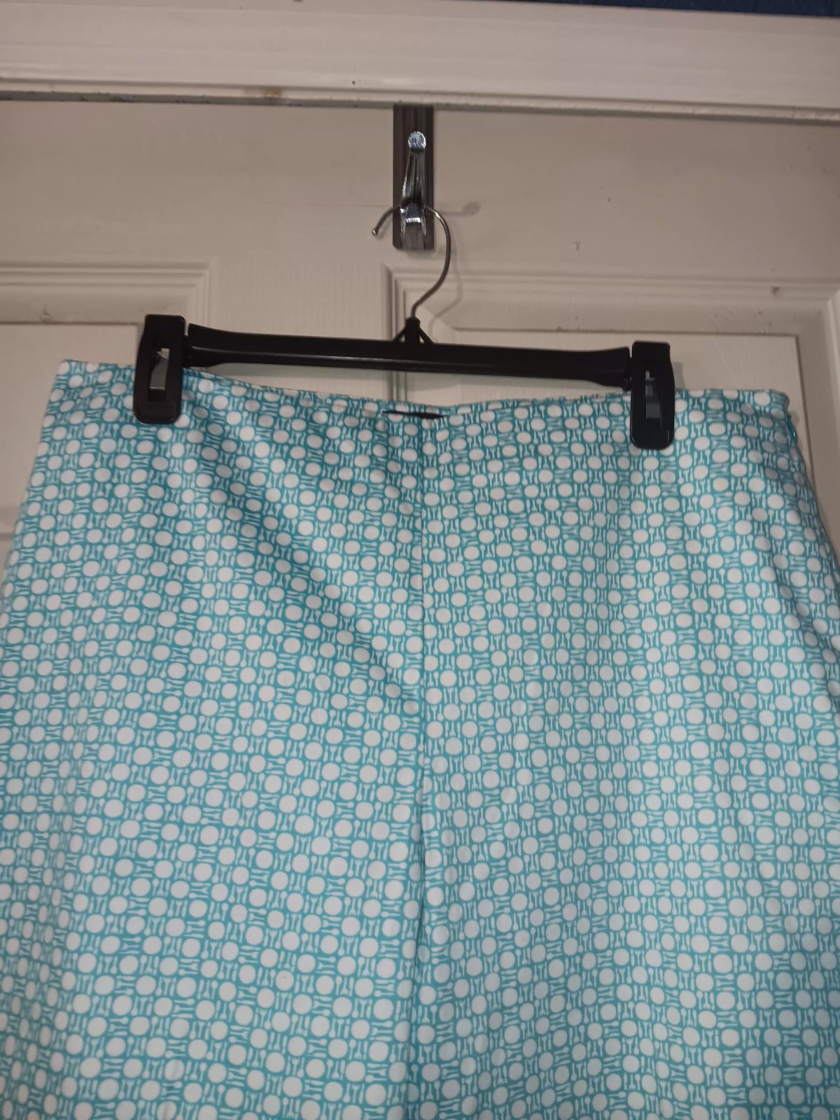 Talbots Turquoise And White Geometric Print Capri Pants Sz 14P