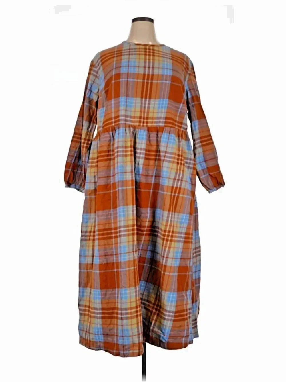 Lucy & Yak Maeve Midi Dress – Rust Terracotta Blue Plaid UK 20